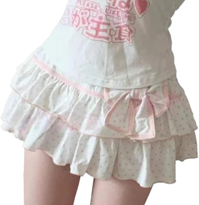 Women Kawaii Y2k Lolita Mini Skirt Sweet Harajuku Bow Tie Multi-Layer Ruffles Pleated Skirts
