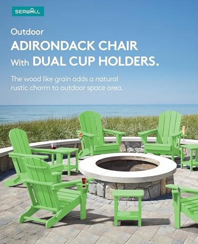 Serwall Adirondack Chair With Cup Holders - Composite Adirondack Chairs Hdpe Outdoor Chairs All Weather Use- Light Green thumb #5