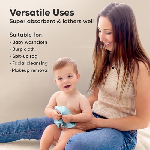 Image of 6-Pack Baby Washcloths - Soft Absorbent Viscose from Bamboo Washcloths for Face, Body, Baby Towels for Newborn, Kids, Toddlers, Infant, Gentle on Sensitive Skin, 10x10 Reusable Face Towels (White /Sky)