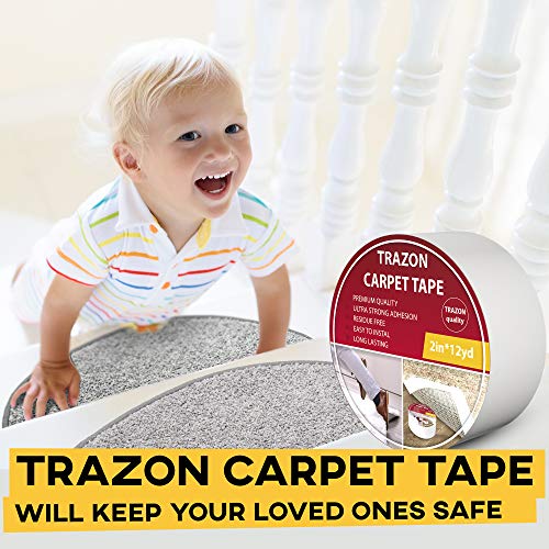 Image of Carpet Tape Double Sided - Rug Tape Grippers for Hardwood Floors and Area Rugs - Carpet Binding Tape Strong Adhesive and Removable, Heavy Duty Stickers Grip Tape, Residue Free (2 Inch / 15 Yards)