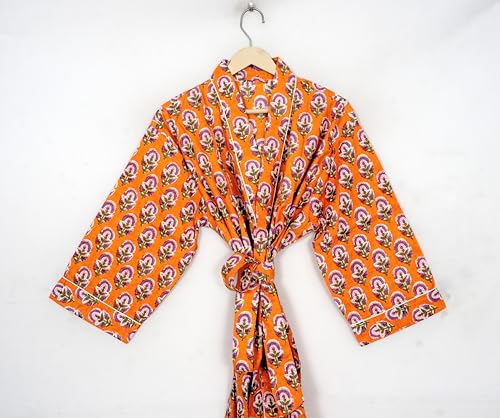 Image of Pure 100% Cotton Robe For Womens Bathrobe Dressing Gown Long sleepwear Free Size Kimono