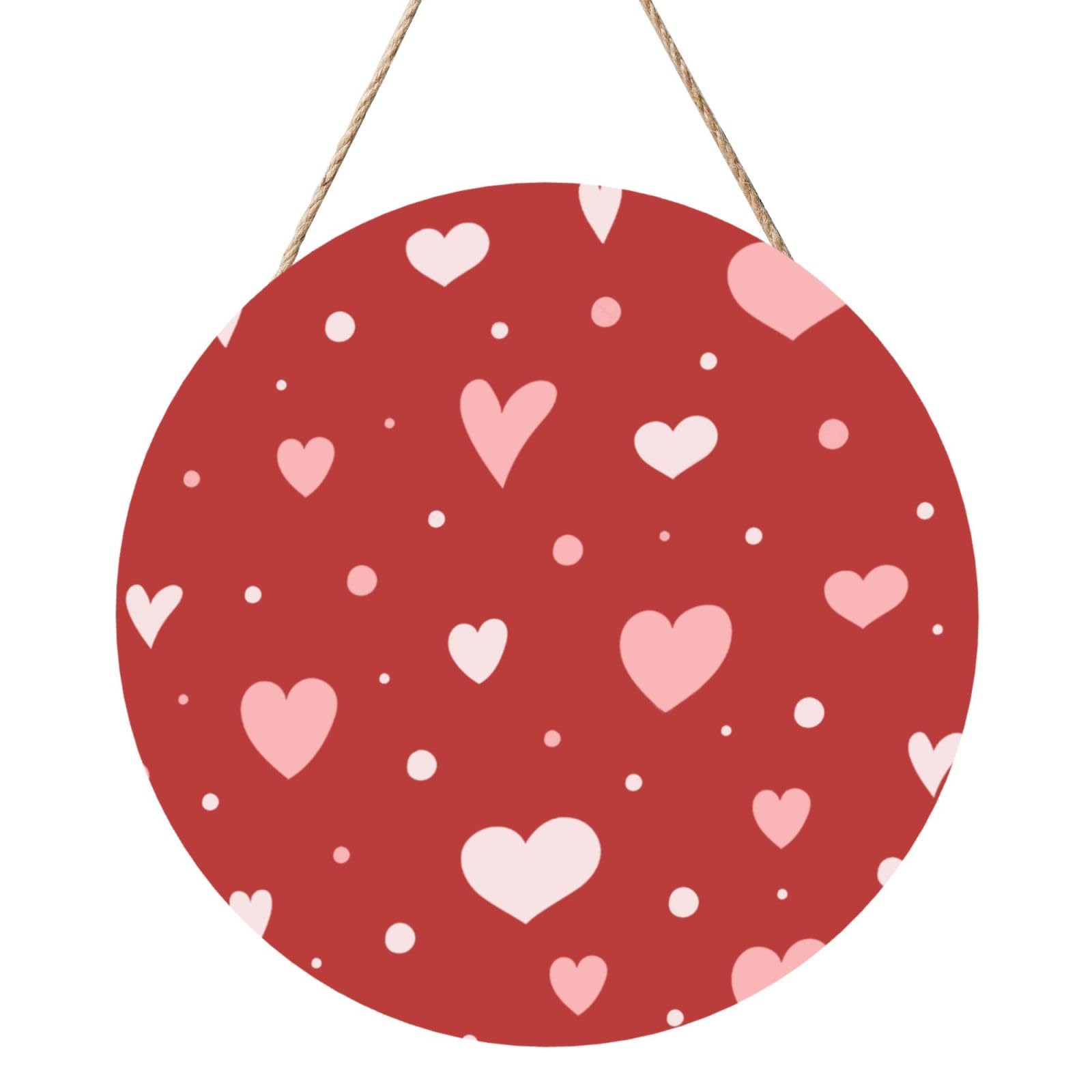 InOmak Valentine's Day Heart Pattern, Round Wood Panel Painting 12 in, Wall Hanging Painting For Home