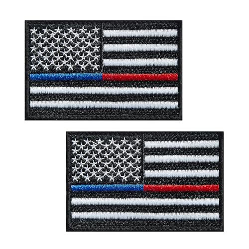 JBSJBS US USA Thin Blue Line and Red Line Flag Embroidered Patches American Firefighter Police Flags Patch Armed Forces Military Tactical Patch Team Logo Decorations(2Pack)
