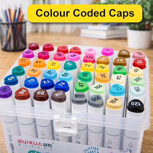 Image of WISHKEY Set of 24 Dual Tip Double Sided Art Marker Pens For Drawing and Sketching, Dry Smudge Proof Markers, Stationery Items for Kids and Adults, 8+ Years (Pack Of 24, Multicolor)