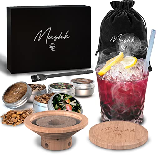 Mushk Cocktail Smoker Kit With Velvet Bag, 4 Kinds Of Wood Chips - Old Fashioned Cocktail Kit - Old Fashioned Smoker Kit For Cheeses, Meats & Salads - Great Birthday Gifts For Men, Dad, Husbands #TOP11