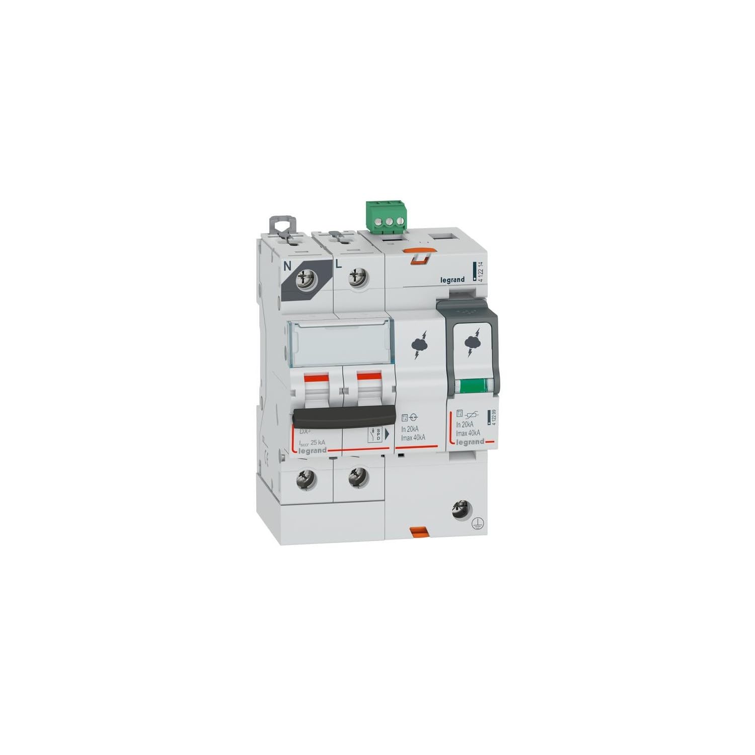 Parafoudre avec protection de court-​circuit intégrée typeT2 Imax 40kA - 1P+​N 320V~ - 4 modules