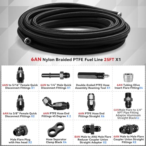 BRIFITOR 3/8 6AN 25FT LS Swap Fuel Line Kit, EFI LS Fuel
