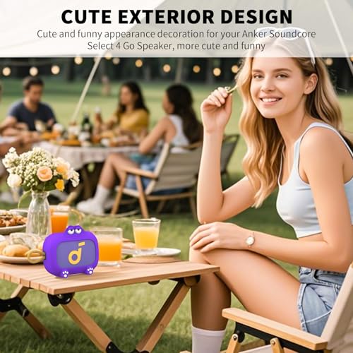 Image of for Anker Soundcore Select 4 Go Speaker Cartoon Cute Silicone Case Cover, Anti Scratch Shockproof Protective Skin Cover Compatible with Soundcore Select 4 Go Bluetooth Shower Speaker (Purple)