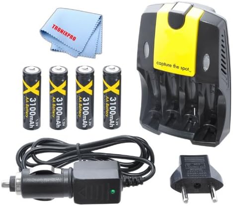4 AA Ultra High Capacity Batteries with Travel Quick Charger for/AA, AAA Batteries 3100mAh for Sony, Nikon, Canon, Pentax, Olympus & More Cameras & Camcorders