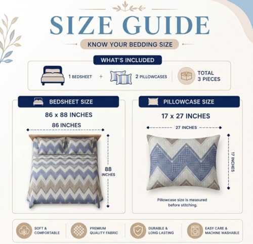 Image of HOMEKART Glace Cotton 160 TC Football Zigzag Double Bedsheet with 2 King Size Pillow Covers | Soft & Durable | 86 x 88Inches (Sky Blue & Grey)