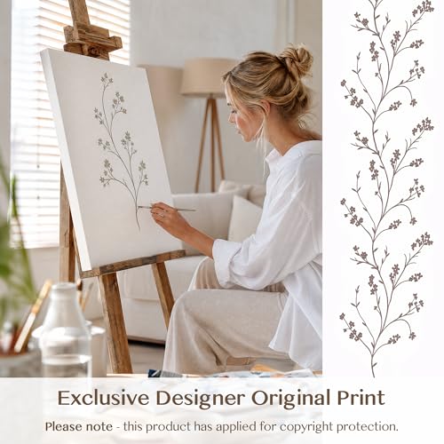 Image of THREE GIRLS Floral Linen Shree Printed Curtains 120 Inches Light Filtering Vintage Farmhouse, Back Tab Rod Pocket Cottage Core Drapes for Living Room Bedroom Dining Room, Beige on Beige, 2 Panels