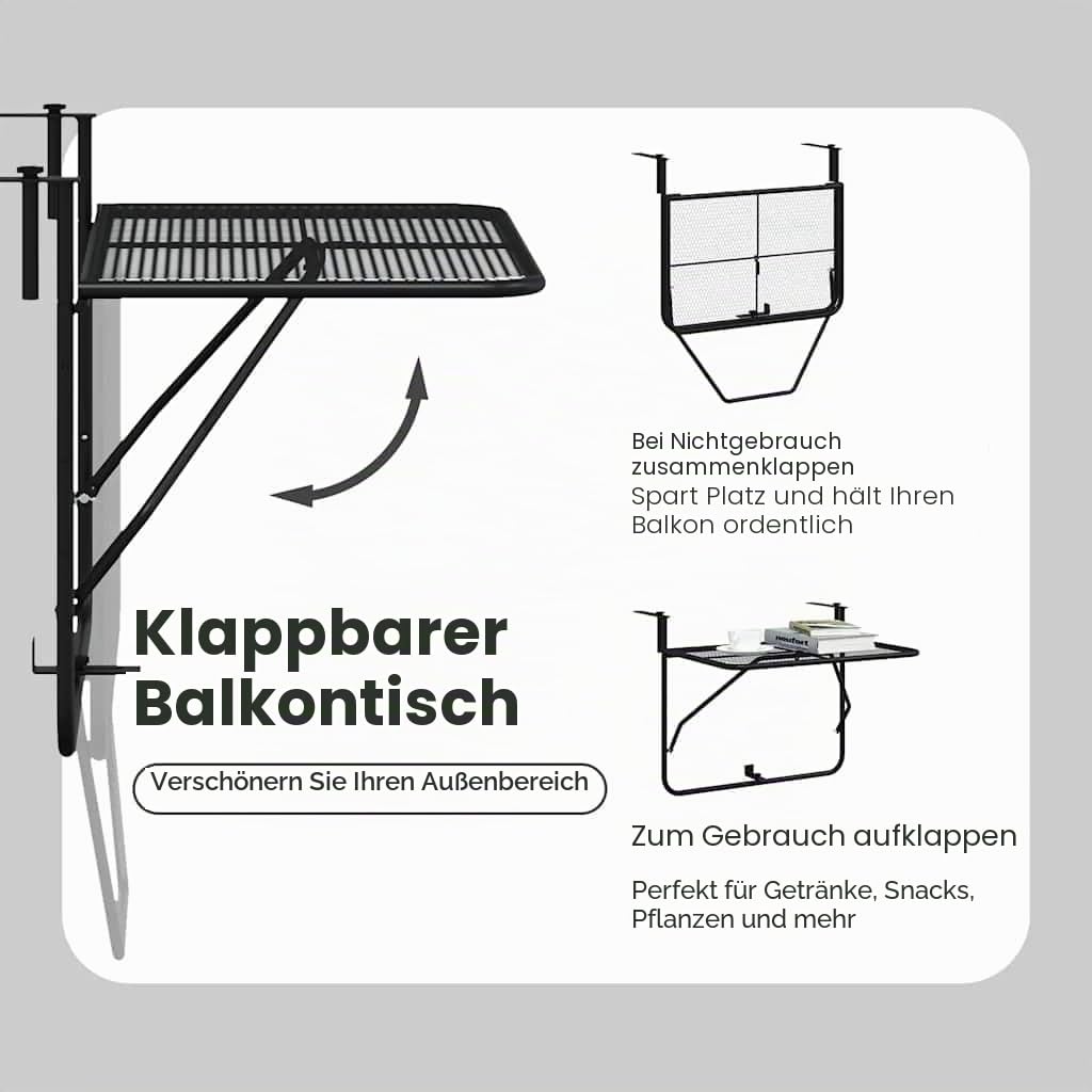 vidaXL Balkontisch Zusammenklappbar Balkonhängetisch Balkonmöbel Tisch Hängetisch Klapptisch Balkonklapptisch Schwarz 60x40cm Stahl