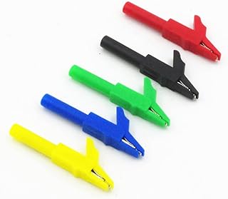 TestHelper TP258-5 56mm Crocodile Alligator Clips Clamp Test Probe for Shrouded 4mm Banana Plugs Red/Black/Blue/Green/Yellow