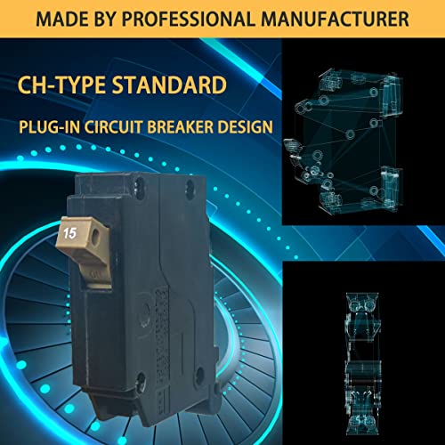 Ch115 1-Pole 15-Amp Circuit Breaker, Type Ch 3/4-Inch Plug-On Molded Case Circuit Breaker, Thermal Magnetic Protection, 10 Kaic, 120/240V, Fit For Cutler Hammer Load Centers (3 Years Warranty) #TOP4
