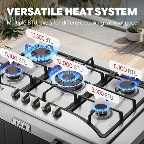 Image of Feasto Modular Outdoor Kitchen Island with 5-Burner Gas Stove and Storage