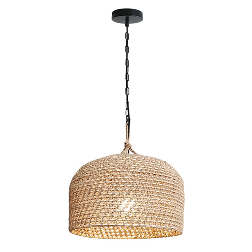 LYMSXAZOU Rustic Hemp Rope Pendant Light 17.7''W Boho Lampshade Coastal Wicker Hanging Fixture for Farmhouse Restaurants Handmade Height Adjustable Creative Rattan Chandelier 1Pack