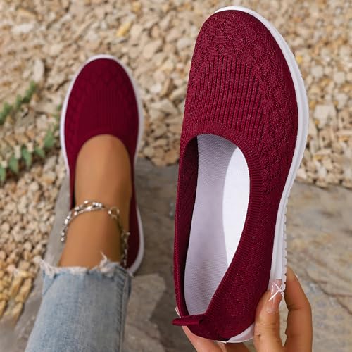Women’s Knitted Flat Walking Shoes Comfortable Slip On Mesh Lightweight Low Heel Sneakers Casual Soft Gym Nurse Work Mom Loafers4