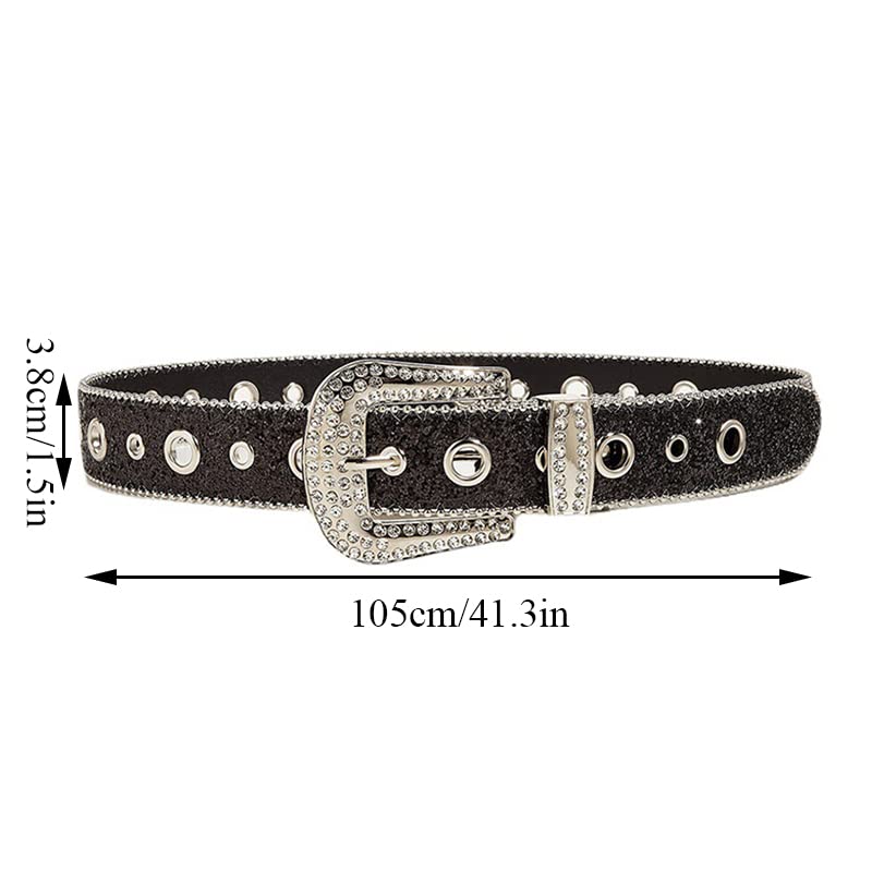 Women's Rhinestone Belt, Vintage Engraved Denim Belt Sliver Statement Sequined Jeans Belt4