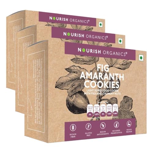 Image of Nourish Organics Fig Amaranth Cookies, 110g | Figs & Crunchy Nuts | Gluten-Free | No Refined Sugar | High Fibre | Clean Label | Healthy Snack | Single Pack (Pack of 3)