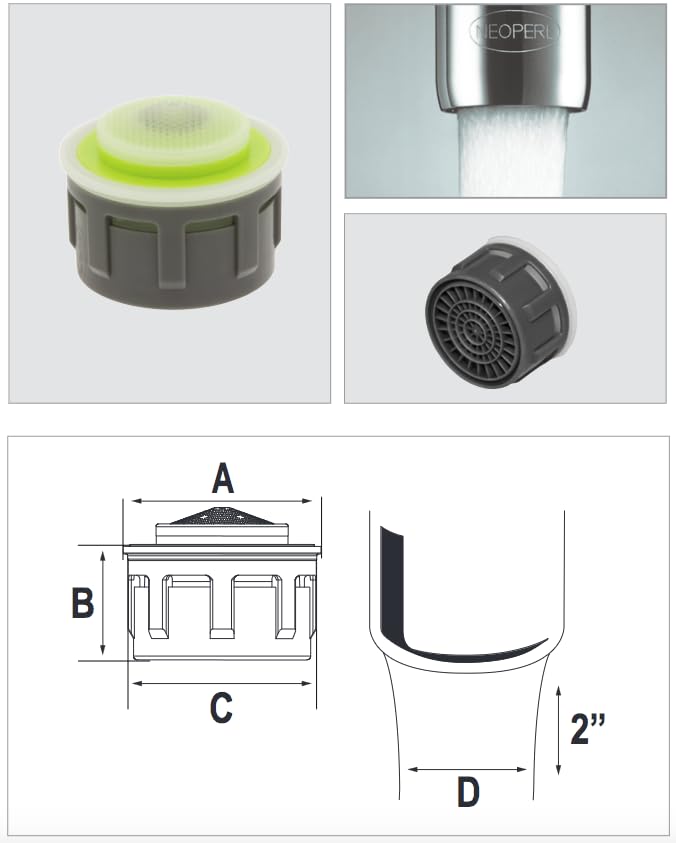 Neoperl Faucet Cascade Aerator Low Flow 0.5 gpm Aerated Bathroom Stream Standard Dual Threaded (Lime Single), 31 2200 - Image 3