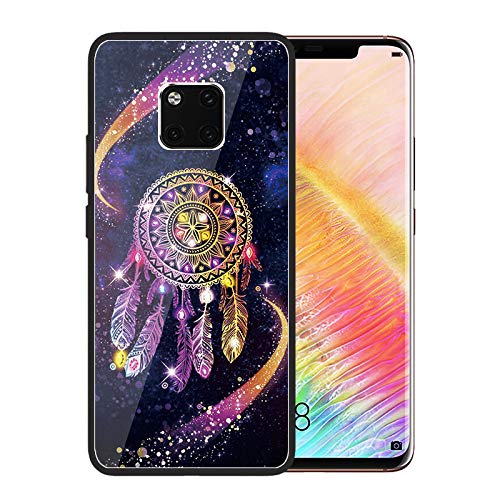 Urhause Tempered Glass Cover Compatible with Huawei Mate 20 Pro Case Glossy Mirror Case Ultra Thin Starry Sky Hard Cover Dreamcatcher Tempered Glass + Soft Silicone Skin Cover Anti-Scratch Cover