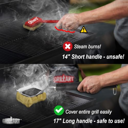 Image of GRILLART Grill Brush Bristle Free Safe Steam Cleaning Tool, Replaceable Head for Any Grate Type - 17 inch Long Handle w /One-Fit-All Scraper - BBQ Accessories Cleaner for Outdoor Grill - Gifts for Men /Dad