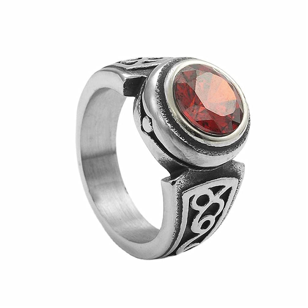 PAMTIER Unisex Stainless Steel Vintage Signet Ring With Gemstone - Biker Wedding Band