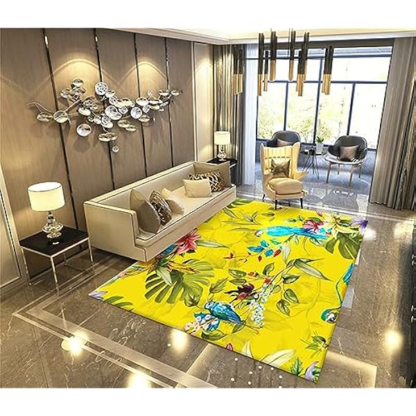 Gebied tapijten woonkamer tapijt, antislip zacht kristal fluwelen tapijt voor gemakkelijk schoon te maken, machinewasbaar tapijt voor woonkamer, slaapkamer, eetkamer wasbare tapijten (gele bladvogel,
