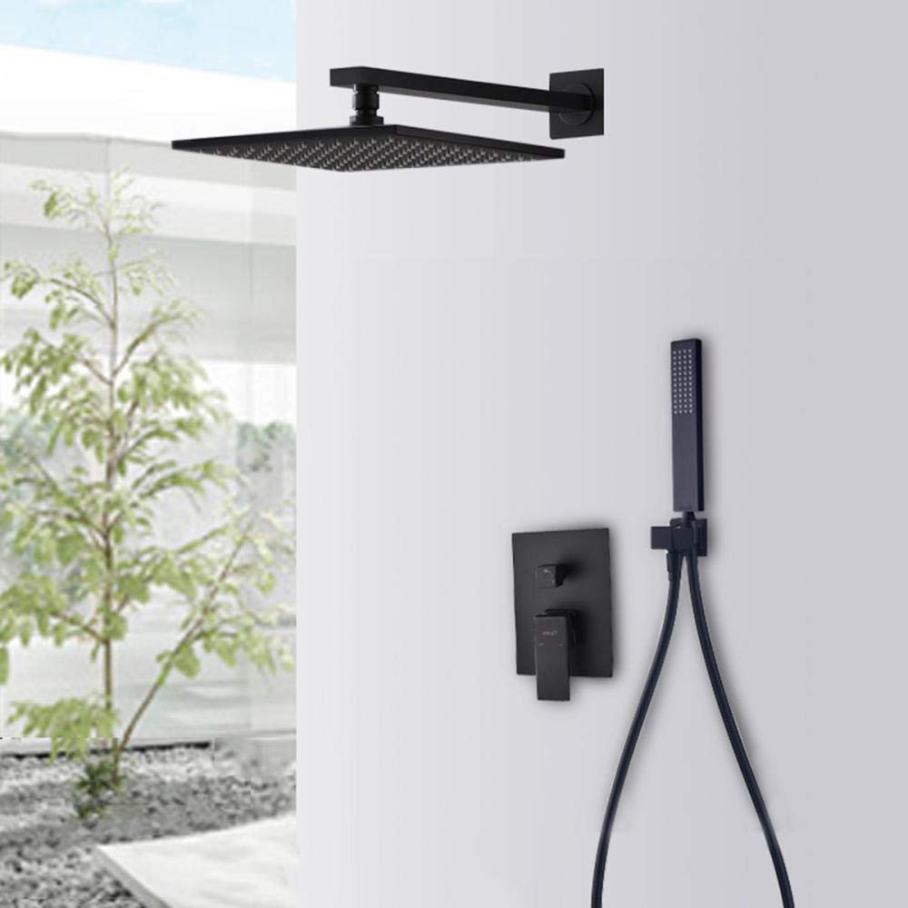 Set doccia quadrato nero – 25,4 cm sistema doccia a parete in rame anticalcare per un'esperienza di lusso in bagno e un comfort simile a una spa