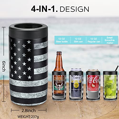4-In-1 Slim Can Cooler Easy To Hold Insulated Beer Can Holder Double-Walled Stainless Steel For All 12 Oz Cans (Black America Flag 2) #TOP4