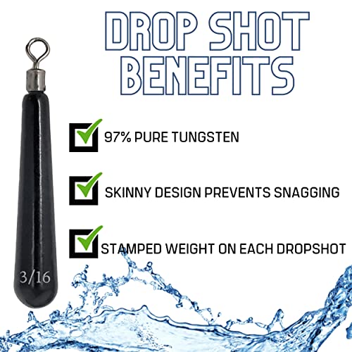 Reaction Tackle Tungsten Drop Shot (Silver, Skinny, 1/2)- Tie On #TOP1