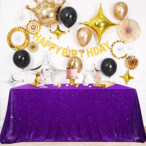 Image of B-COOL Purple Sequin Tablecloth Decorations: Sparkly Mermaid Tablecloths 50x80 Inch Halloween Glitter Table Overlay Bridal Shower Carnival Rectangular Tablecloths
