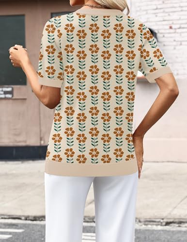 Zeagoo Womens Casual Tops Spring Summer Cute Flower Top Thin Trendy Casual V Neck Sweaters Loose Fashion Travel Clothes — view 4