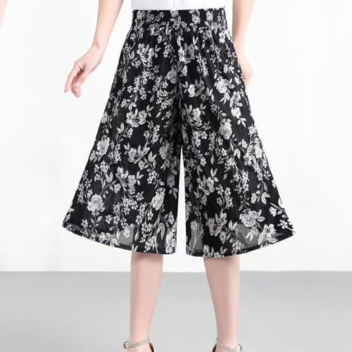 Culotte Pants for Women, Culottes for Women Casual, New Vintage High Elastic Waist Wide Leg Culottes with Pockets2