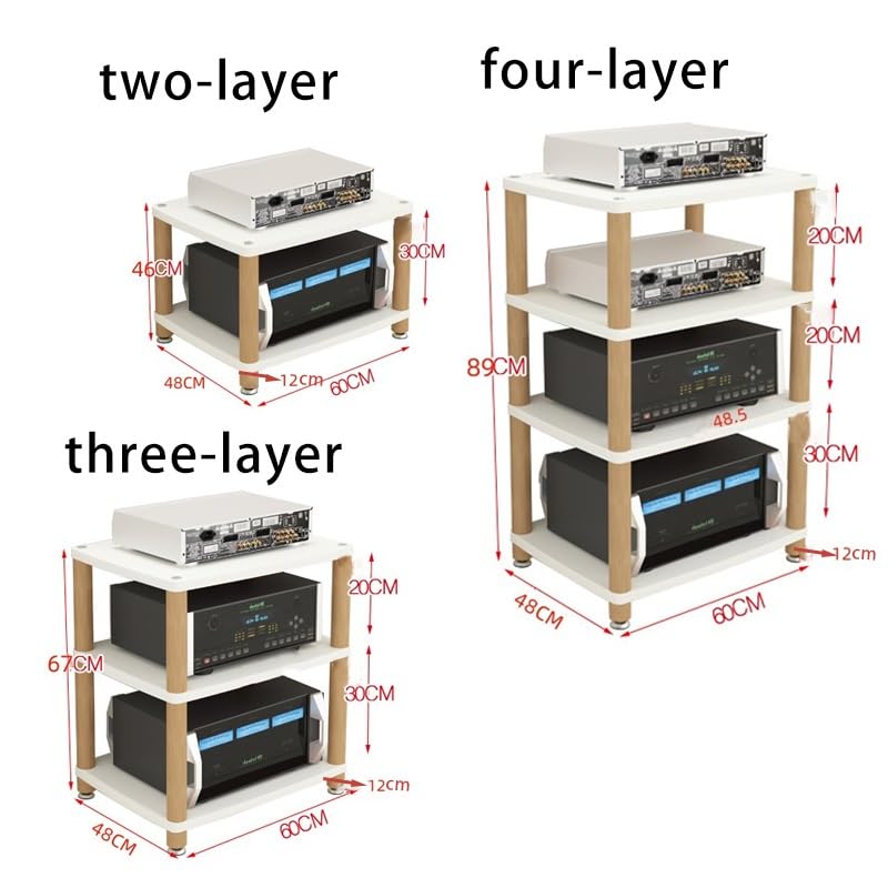 Robuster AV-Media-Ständer mit 4 Ebenen, Stereo-Audio-Regal für Zuhause und Büro, kompaktes Entertainment-Center, warmweißes Finish (60 x 48 x 46 cm)