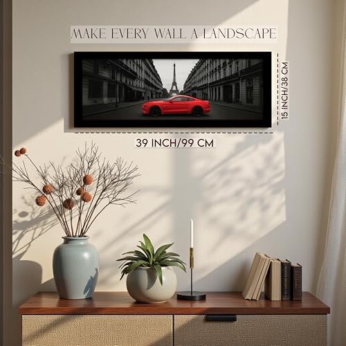 Image of PAINTINGMANTRA Paris City Racing Car with Eiffel Tower View Wall Art Framed Luxury Paintings for Home Decoration, Living room, Bedroom and Office Decoration (99x38 CM)