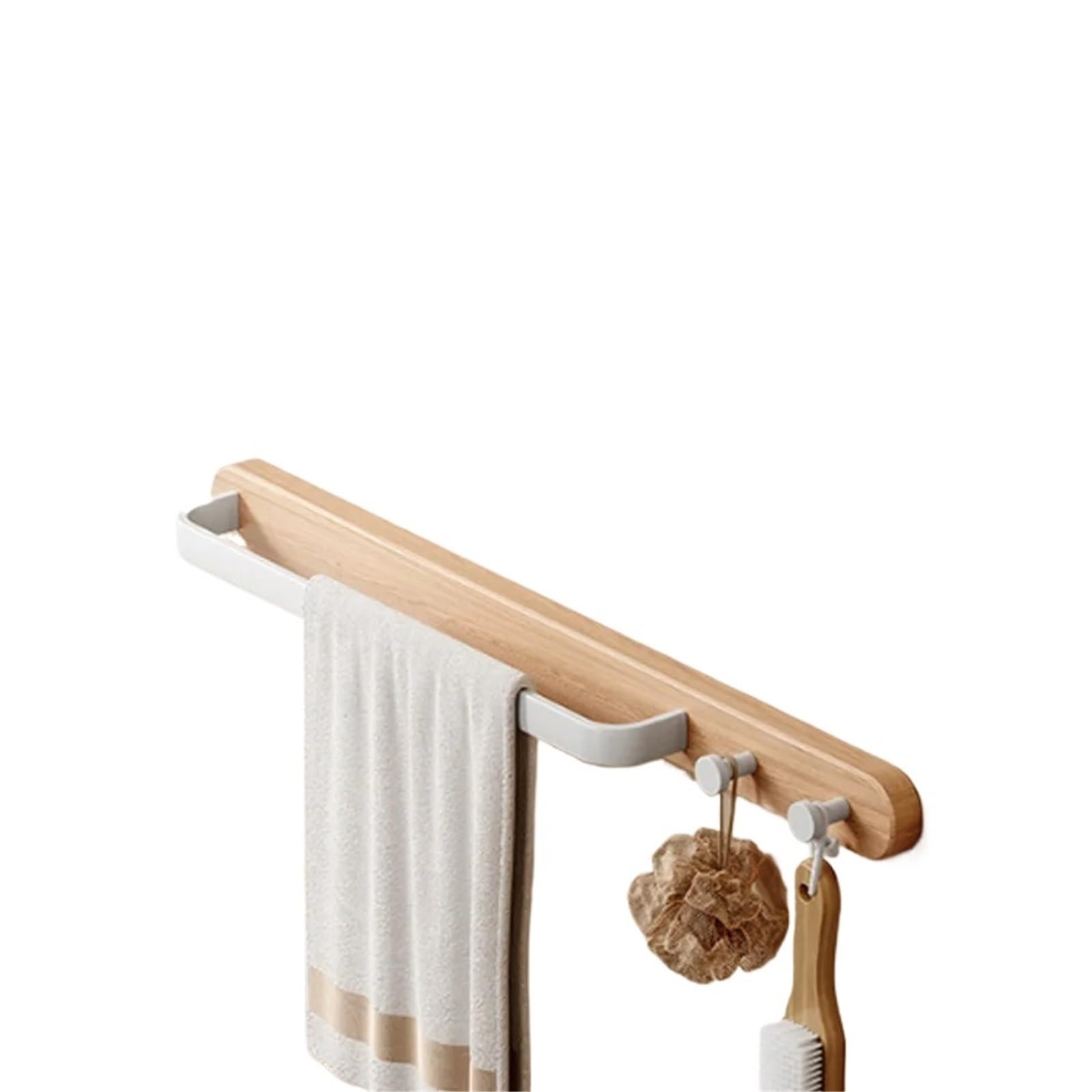 Towel Bar Towel Bar Wood Bathroom With 2 Hooks Aluminum Wall Mounted Lavatory Bathroom Towel Holder Rack Storage Hang Shelf(Brushed)