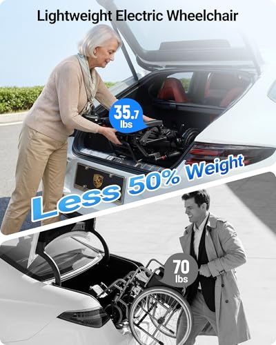 Image of 35.7lbs Lightweight Electric Wheelchair, Foldable Electric Wheelchair for Adults, Seniors, 360W Dual Motor Power Wheelchair 20 Miles for Travel, Park Hospital, 220 lbs Capacity-12Ah