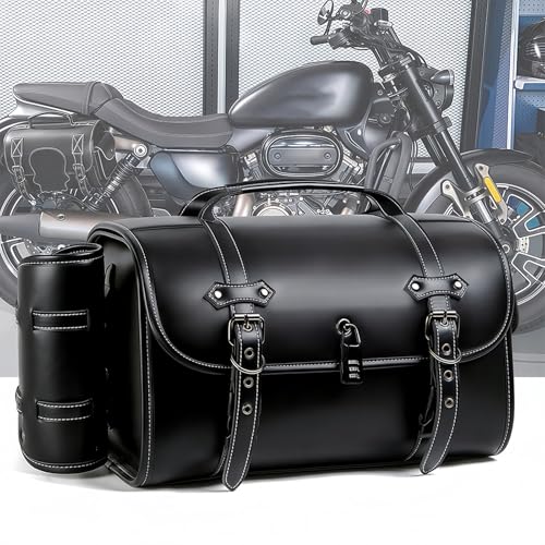 KHDWOB Borse Laterali Moto per Kawasaki Vulcan 650 S VN650v, Borsa Laterale Moto Vintage Impermeabile in Pelle Pu con Chiusura Rapida Borsa Porta Attrezzi da Viaggio,B/Large