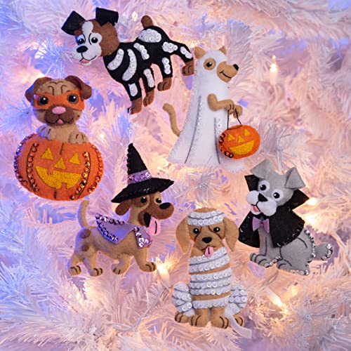 Image of Bucilla Felt Applique 6 Piece Ornament Making Kit, Trick or Treat Puppies, Perfect for DIY Arts and Crafts, 89515E