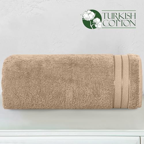 Image of Elegant Comfort Three Line Popcorn Extra Large Luxury Bath Towel - 40 inch x 80 inch inch, Premium Hotel Spa Quality 1 Piece Oversized Bath Sheet 100% Turkish Cotton Super Soft Highly Absorbent, Tan