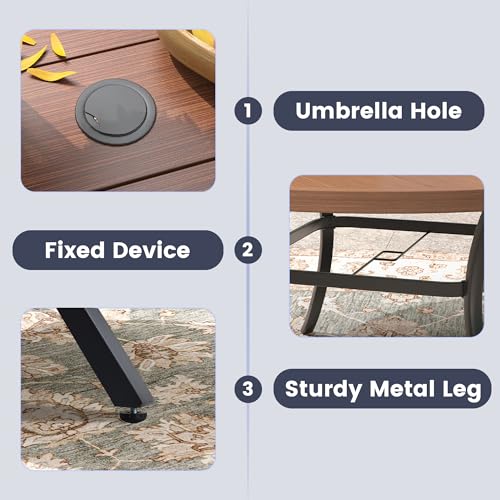 Image of VICLLAX 63 inch Round Patio Table, Outdoor Dining Table for 8-10 with Umbrella Hole for Garden Lawn Deck Backyard, Walnut