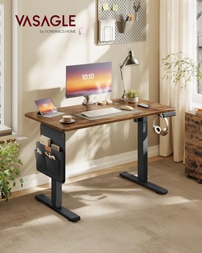 VASAGLE Electric Standing Desk, Height Adjustable Desk, 100 x 60 cm, Continuous Adjustment, Spliced Tabletop, 4 Memory Heights, Rustic Brown LSD130KD02