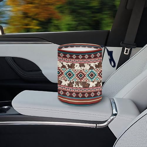 Image of Pensura Tribal Aztec Geometric Car Trash Bag Adjustable Buttons Camping Trash Can Portable Foldable Multipurpose Trash bin Waste Basket Auto Accessories for Car, Home, Outdoor