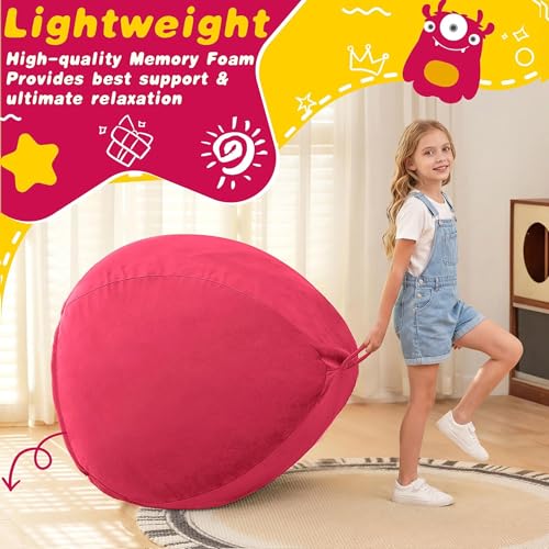 Image of HABUTWAY 2FT Bean Bag Chair, 2' Beanbags Small Bean Bag Chairs with Filling, Teardrop Bean Bag Chair Luxurious Velvet Ultra Soft Fur with Removable Cover (Hot Pink)
