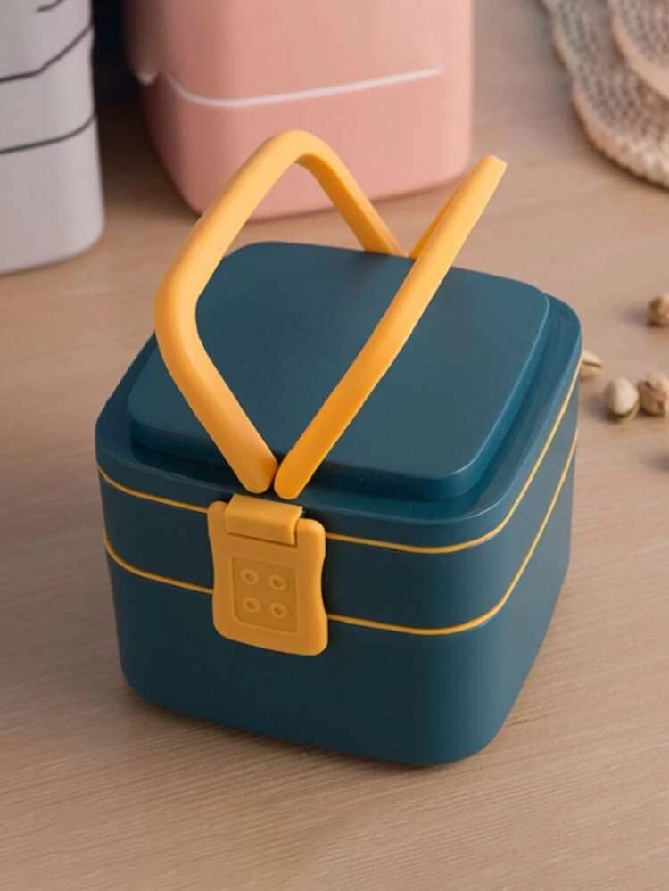 Image of Toyshine 2 Layer Bento Box for Kids and Adults, Sealed and Leak-proof Lunch Box, Keep Foods Separated Food Storage Container, Food-Safe Materials, 1000 ML - Green
