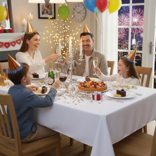 Image of sancua Rectangle Tablecloth - 60 x 102 Inch - Stain and Wrinkle Resistant Washable Polyester Table Cloth, Decorative Fabric Table Cover for Dining Table, Buffet Parties and Camping, White