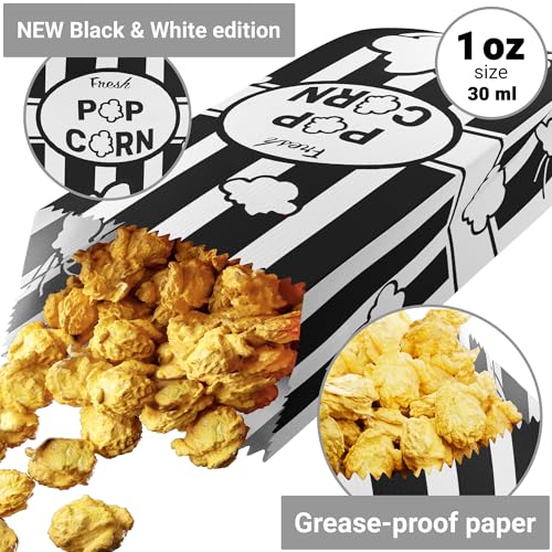 Image of CUSINIUM 1oz Black Paper Popcorn Bags (100-pack) - Carnival Theme - Customizable