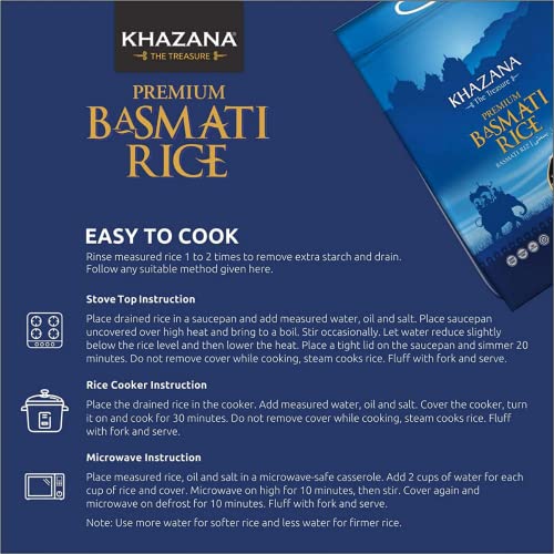Khazana Authentic Premium Basmati Rice - 10Lb Resealable Zipper Bag | Non-Gmo, Gluten-Free, Kosher & Cholesterol-Free | Aromatic & Flavorful Grain From India #TOP4