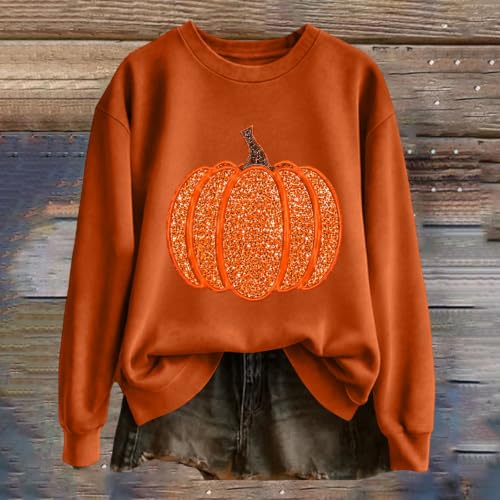 MESSIYO Halloween Shirts for Women Fall Season Sweatshirts Orange - image 2